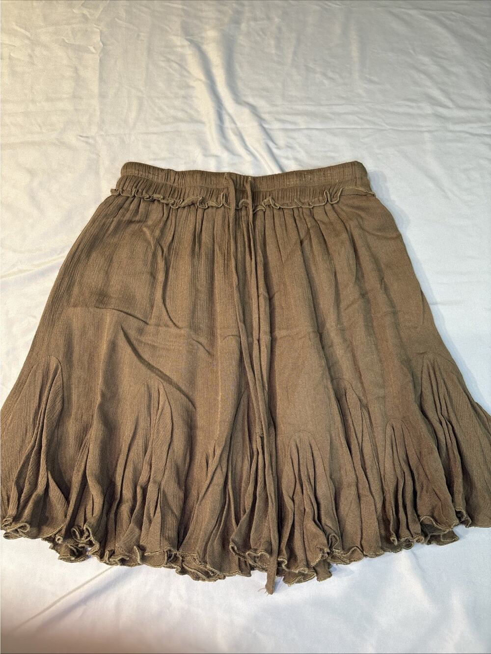 Women's Brown Midi Skirt with Elastic Waist
